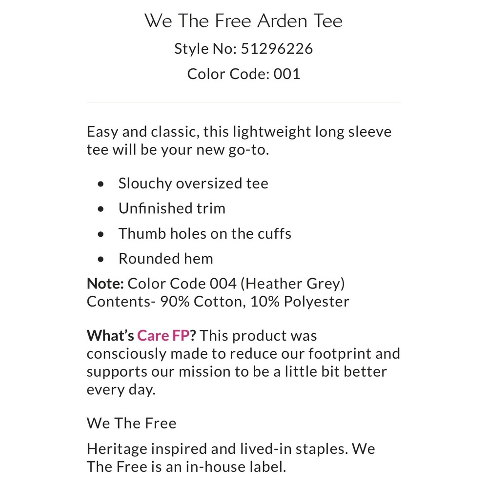 We the Free by Free People Arden Long Sleeve Tee Black Large new NWOT - Picture 8 of 10